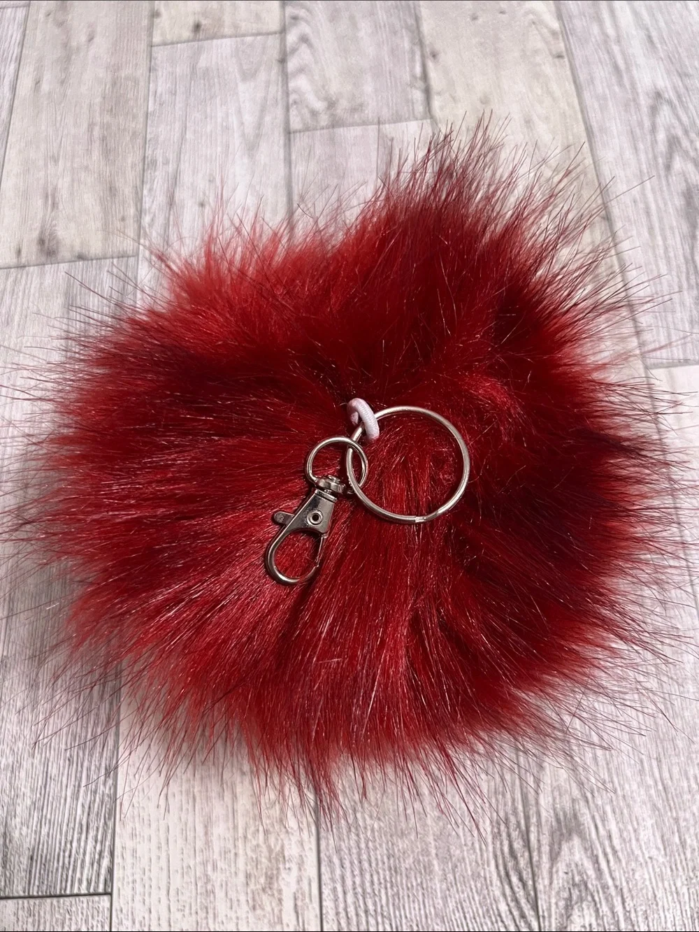 Large 5 inch Cherry Faux Fur Pom Keychain - Purse Charm Women Accessories